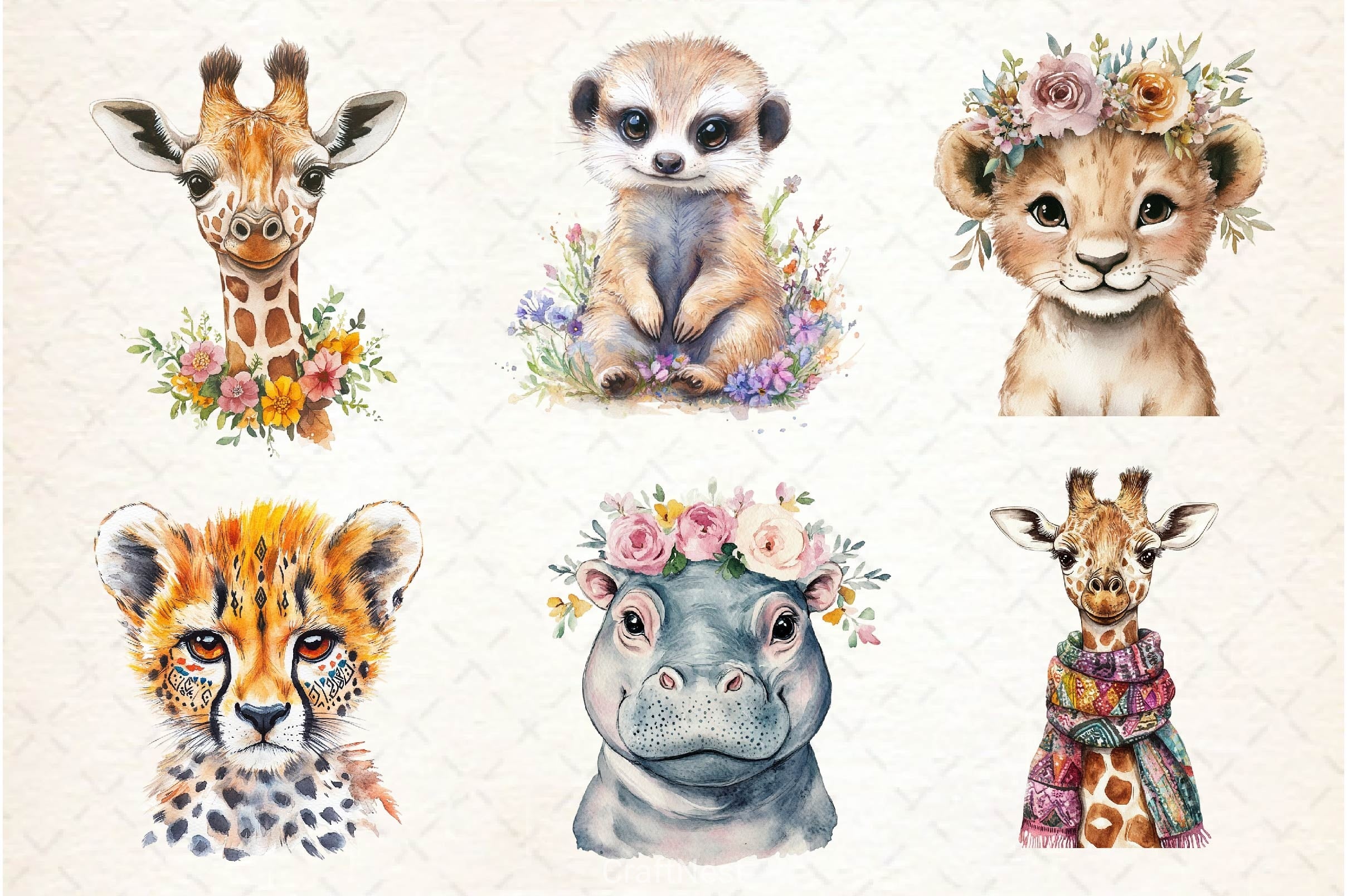 Cute Boho Baby Safari Animals Clipart Bundle 2 - CraftNest - Digital Crafting and Art
