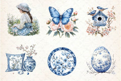 Blue Chinoiserie Spring Clipart Bundle 2 - CraftNest - Digital Crafting and Art
