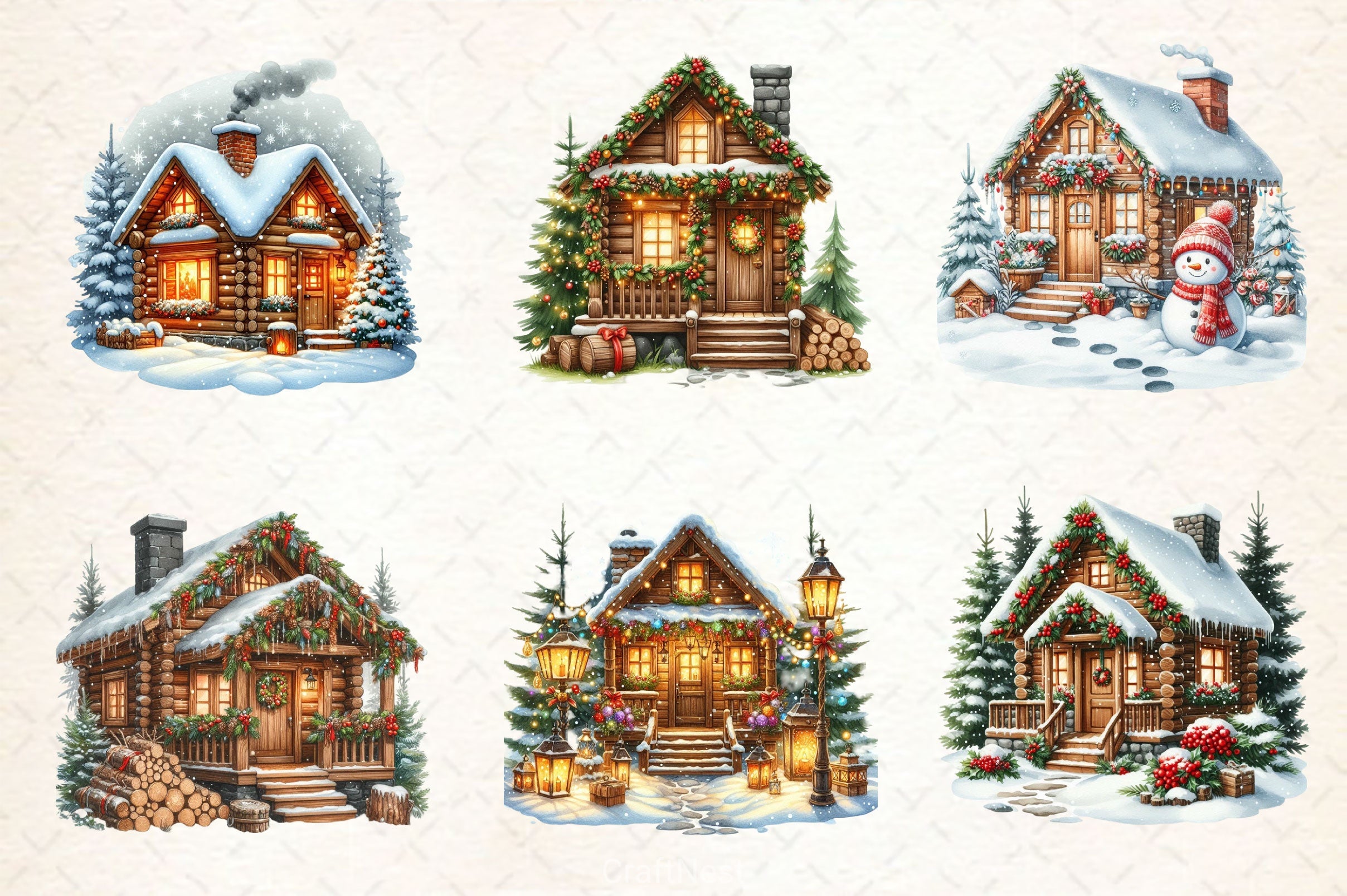 Winter Christmas Cabin Clipart Bundle - CraftNest - Digital Crafting and Art