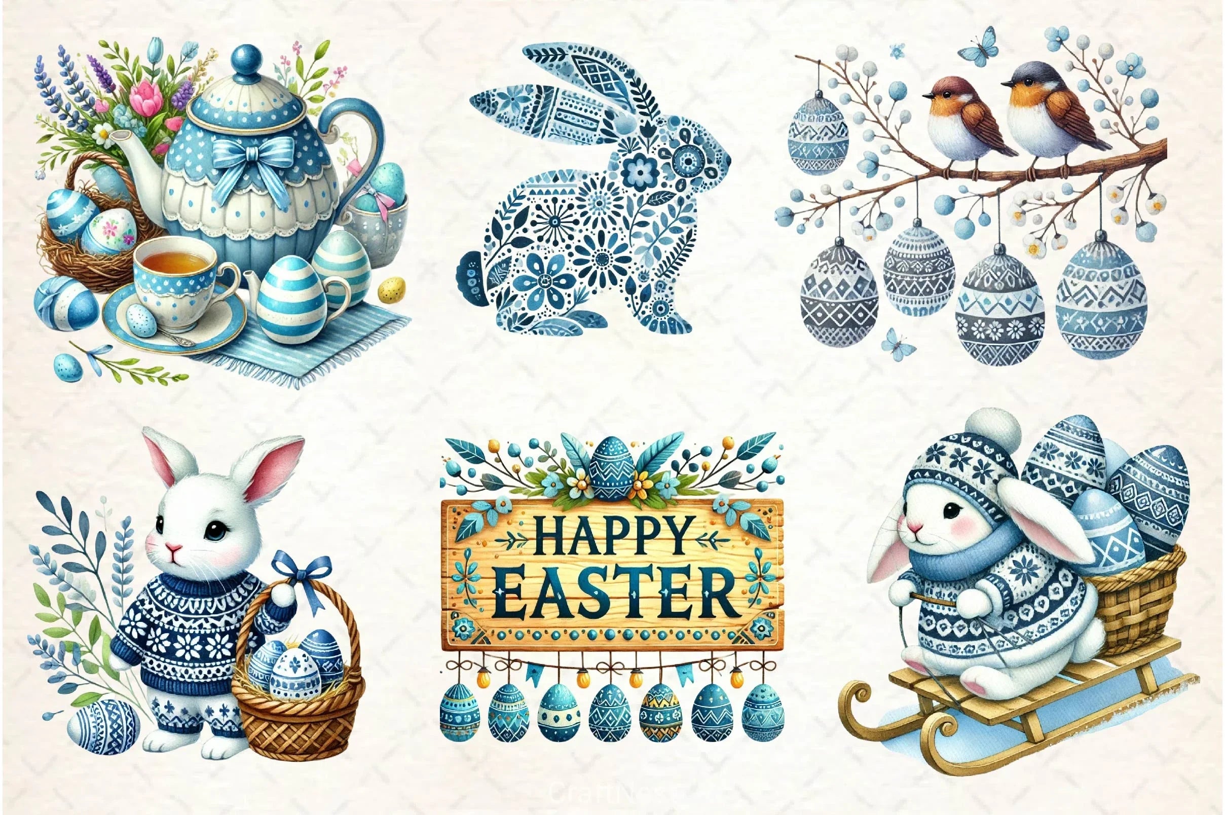 Blue Nordic Easter Clipart Bundle 2 - CraftNest - Digital Crafting and Art