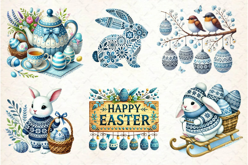 Blue Nordic Easter Clipart Bundle 2 - CraftNest - Digital Crafting and Art