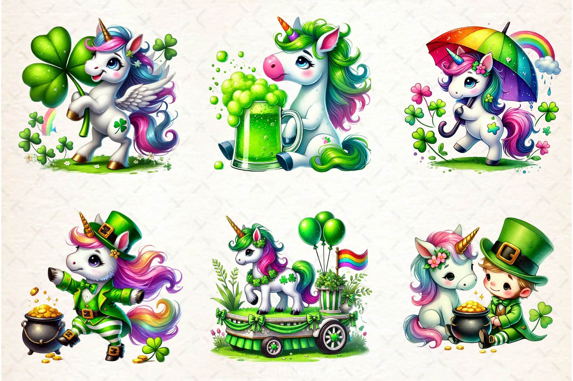 St Patricks Day Cute Unicorn Clipart Bundle 4 - CraftNest - Digital Crafting and Art