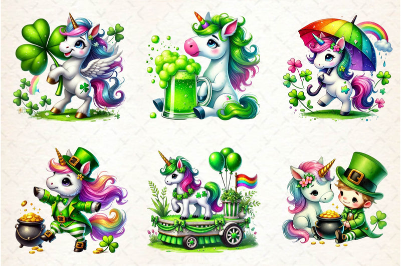 St Patricks Day Cute Unicorn Clipart Bundle 4 - CraftNest - Digital Crafting and Art