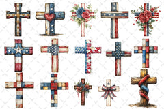 Vintage American Flag Cross Clipart Bundle - CraftNest - Digital Crafting and Art