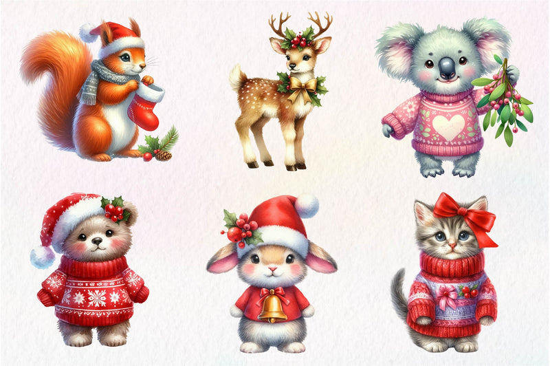 Christmas Cute Animals Clipart Bundle 1 - CraftNest - Digital Crafting and Art