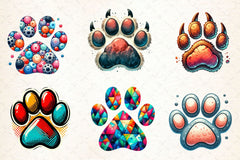 Colorful Animal Paw Print Clipart Bundle 2 - CraftNest - Digital Crafting and Art