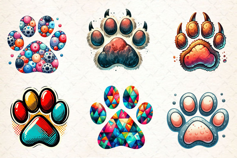 Colorful Animal Paw Print Clipart Bundle 2 - CraftNest - Digital Crafting and Art