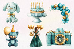 Teal Birthday Clipart Bundle - CraftNest - Digital Crafting and Art
