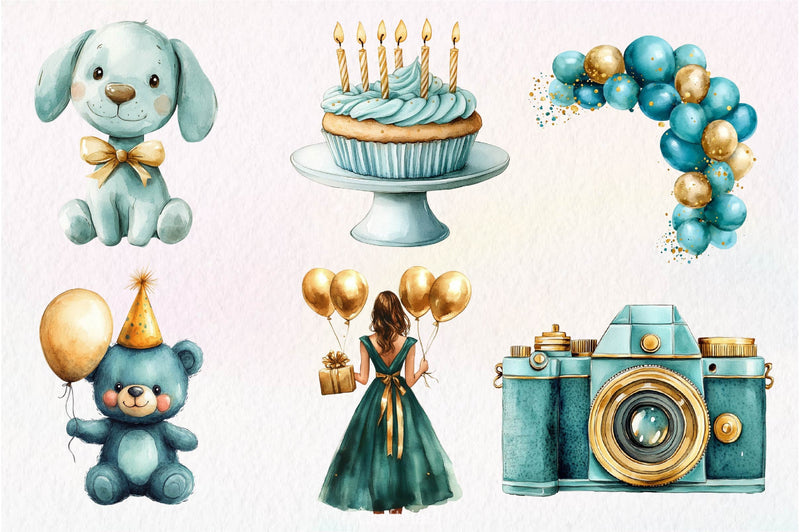 Teal Birthday Clipart Bundle - CraftNest - Digital Crafting and Art