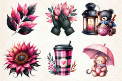 Pink Black Autumn Clipart Bundle 4 - CraftNest - Digital Crafting and Art
