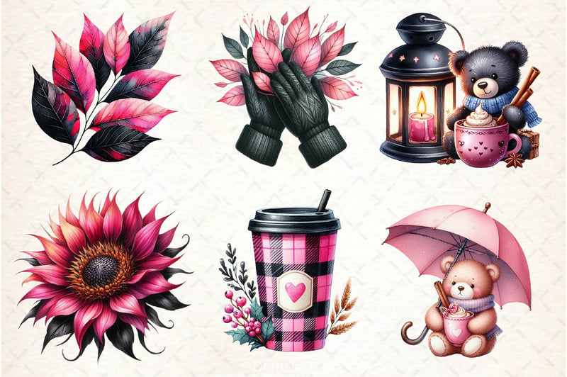 Pink Black Autumn Clipart Bundle 4 - CraftNest - Digital Crafting and Art