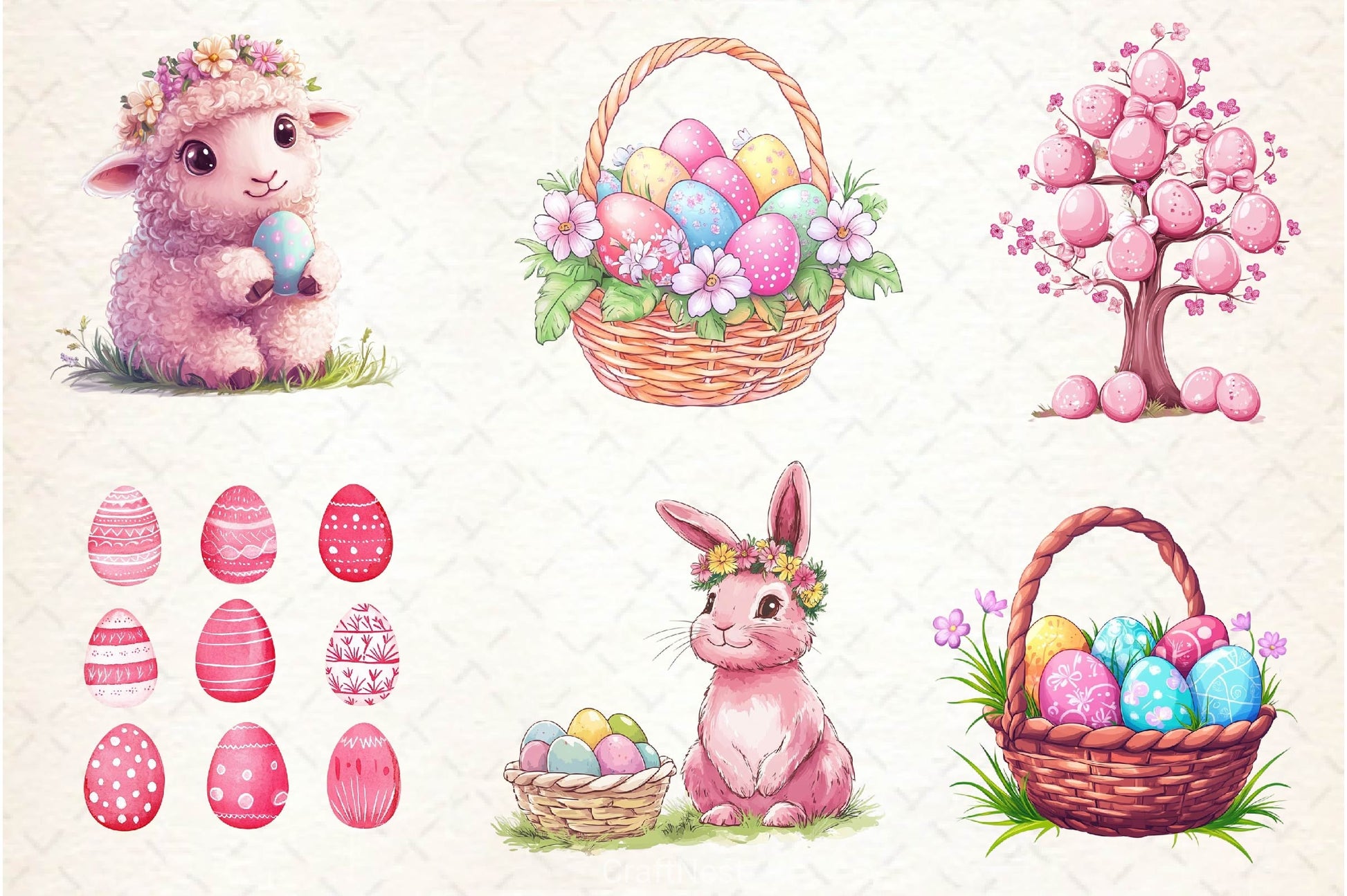Pink Pastel Easter Clipart Bundle - CraftNest - Digital Crafting and Art