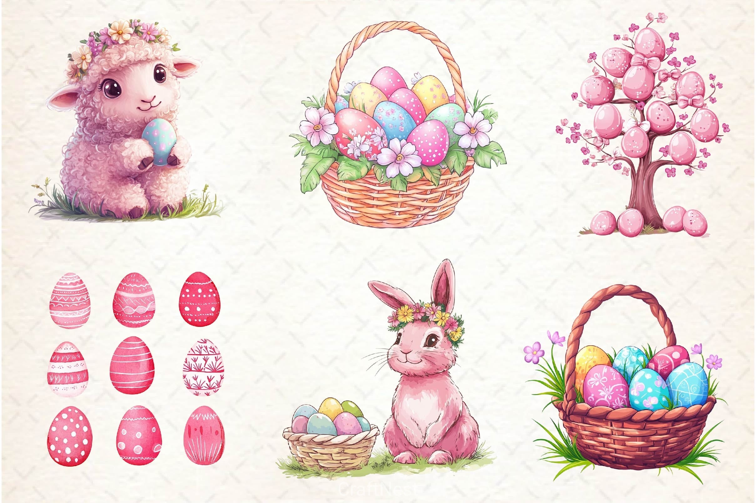 Pink Pastel Easter Clipart Bundle - CraftNest - Digital Crafting and Art