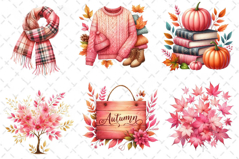 Pink Autumn Fall Clipart Bundle - CraftNest - Digital Crafting and Art