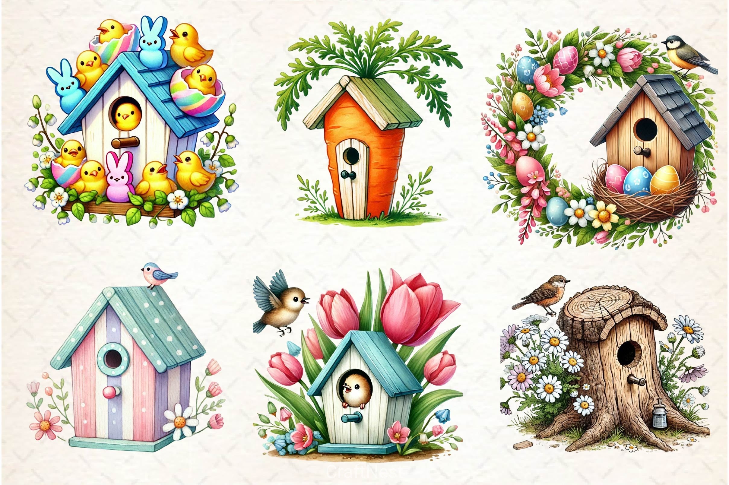 Easter Bird House Clipart Bundle 12 - CraftNest - Digital Crafting and Art
