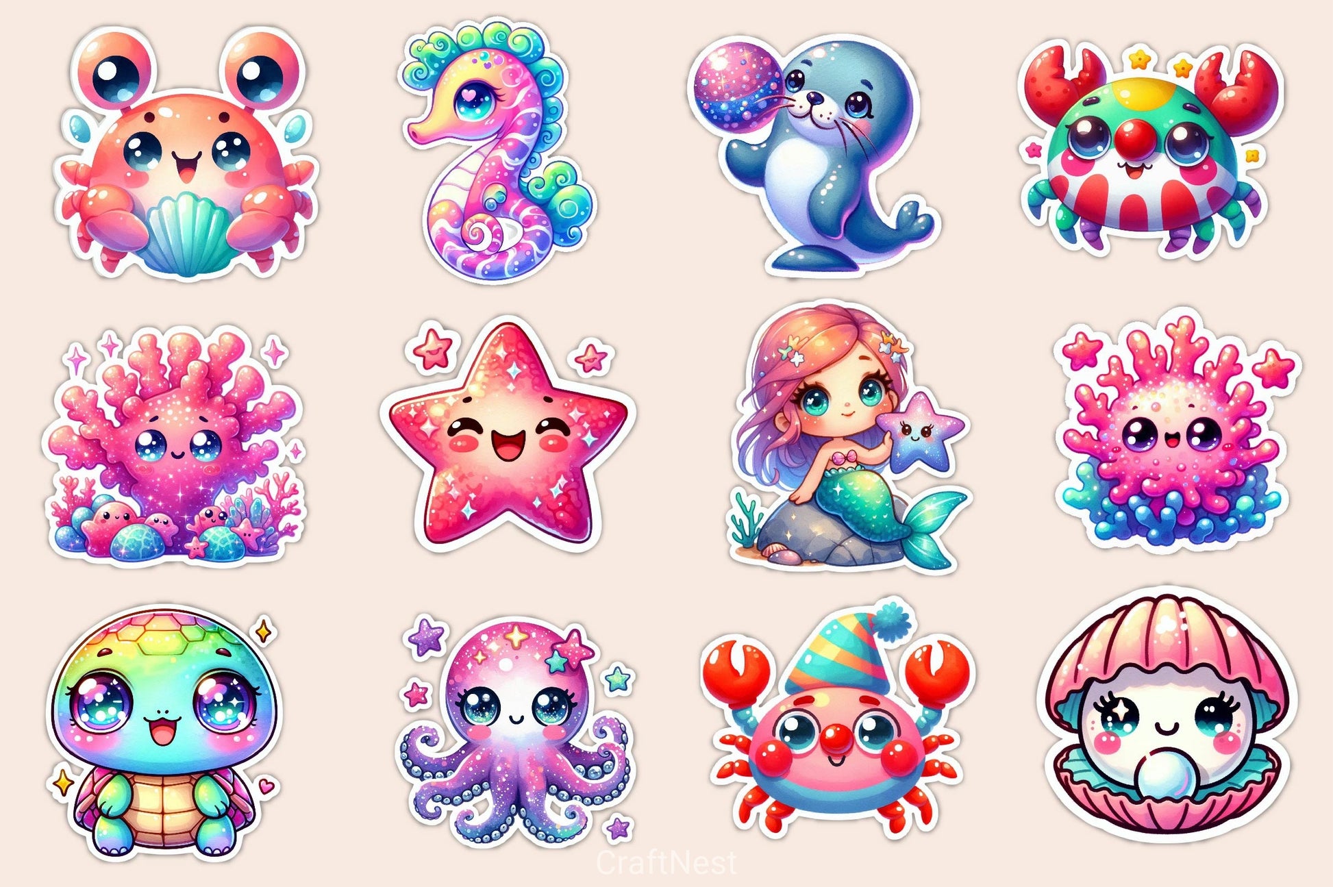 Cute Kawaii Sea Animals Clipart Bundle - CraftNest - Digital Crafting and Art