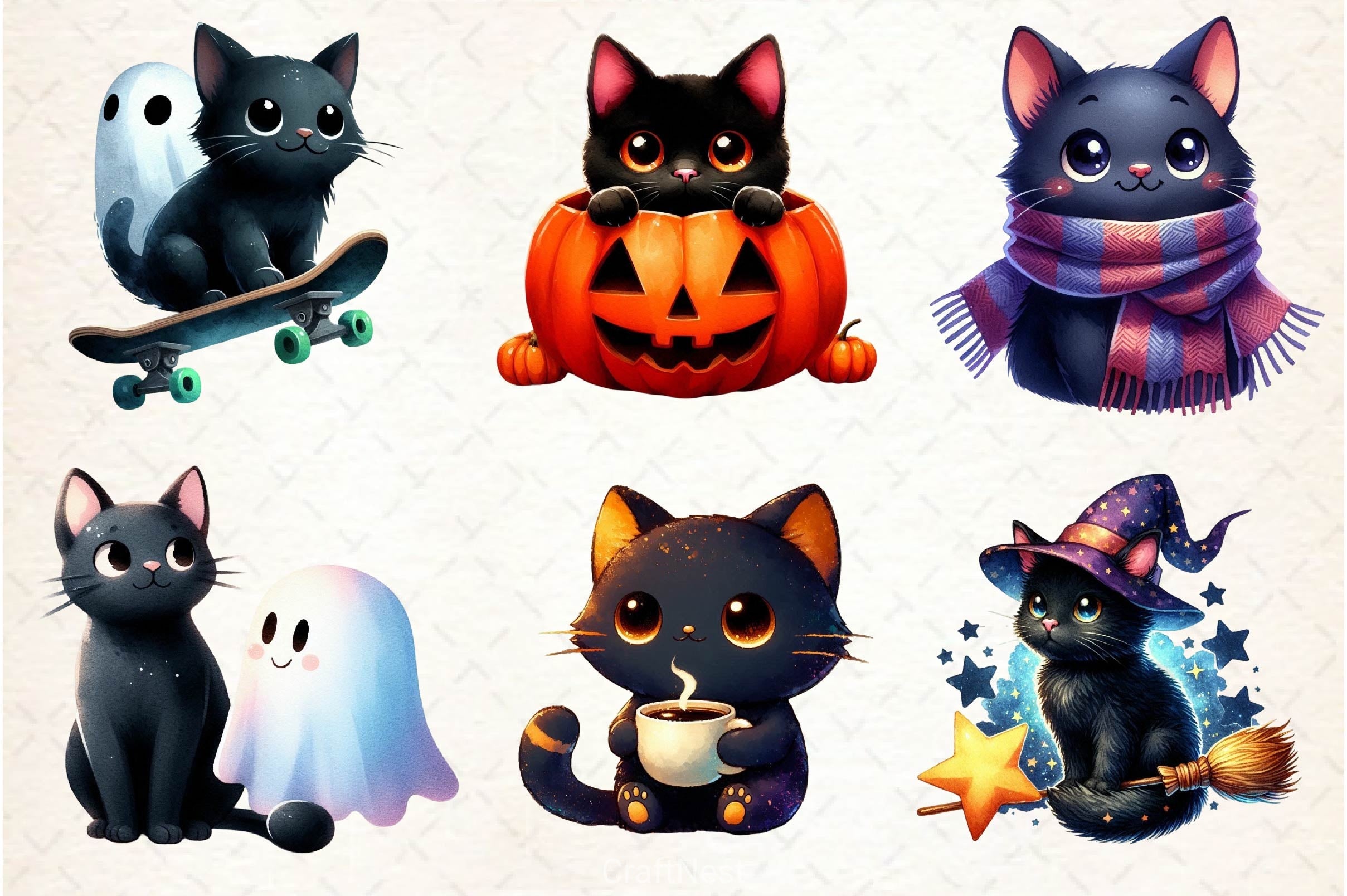 Halloween Black Cat Clipart Bundle 6 - CraftNest - Digital Crafting and Art