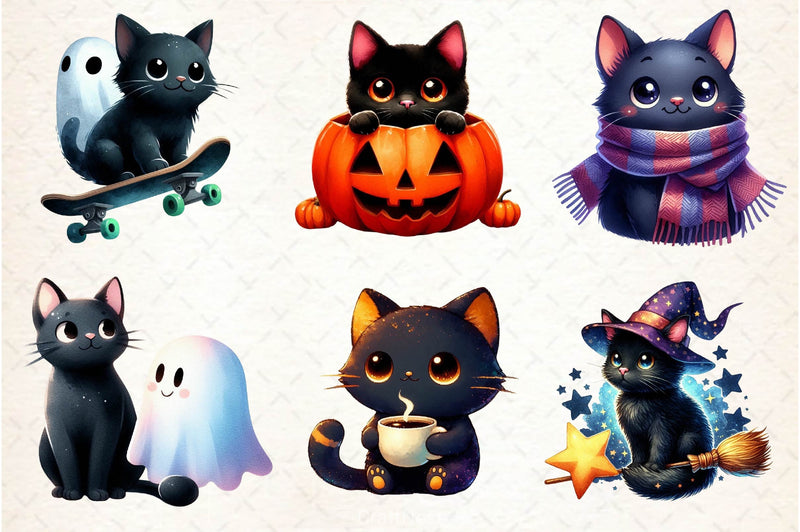 Halloween Black Cat Clipart Bundle 6 - CraftNest - Digital Crafting and Art