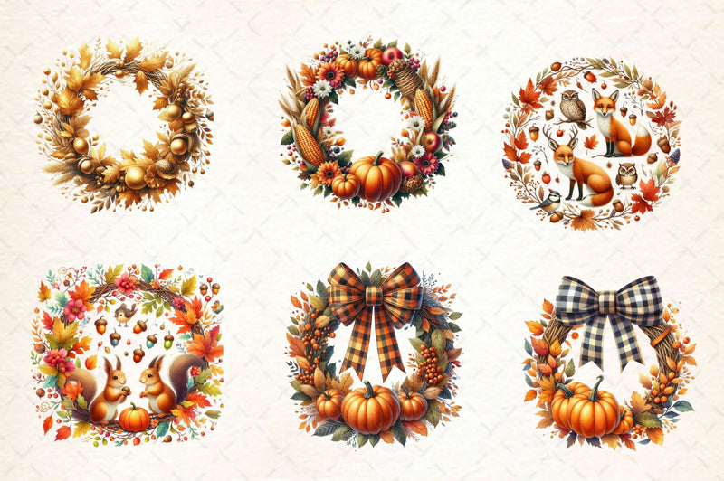 Fall Wreath Autumn Wreath Clipart Bundle - CraftNest - Digital Crafting and Art