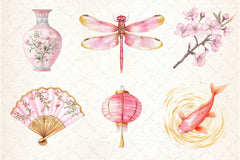 Pink Chinoiserie Summer Clipart Bundle 2 - CraftNest - Digital Crafting and Art