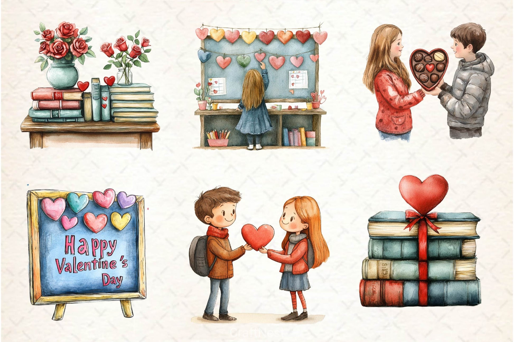 Valentines In School Clipart Bundle 1 - CraftNest - Digital Crafting and Art