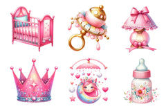 Pink Baby Girl Nursery Clipart Bundle 4 - CraftNest - Digital Crafting and Art