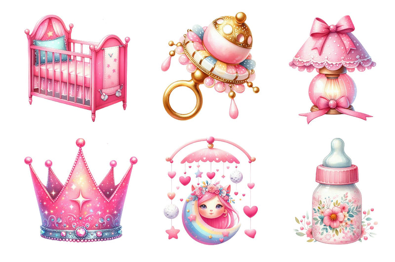 Pink Baby Girl Nursery Clipart Bundle 4 - CraftNest - Digital Crafting and Art