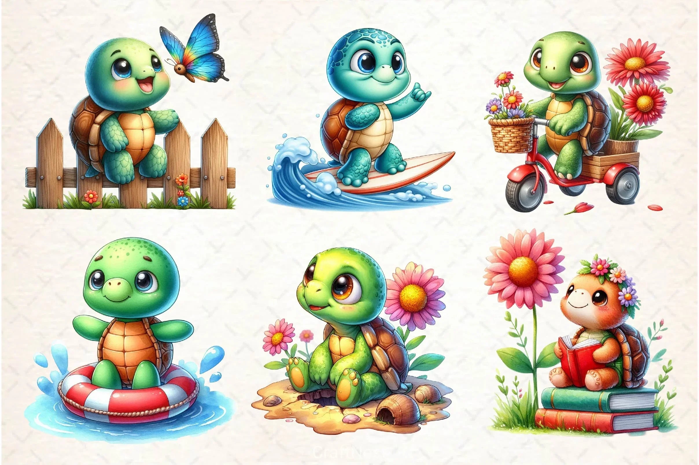Spring Cute Turtle Clipart Bundle - CraftNest - Digital Crafting and Art
