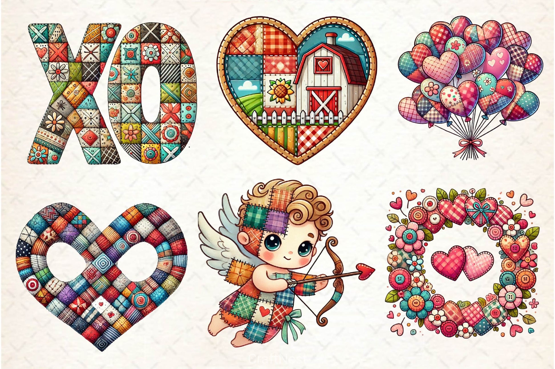 Patchwork Valentines Day Clipart Bundle 3 - CraftNest - Digital Crafting and Art