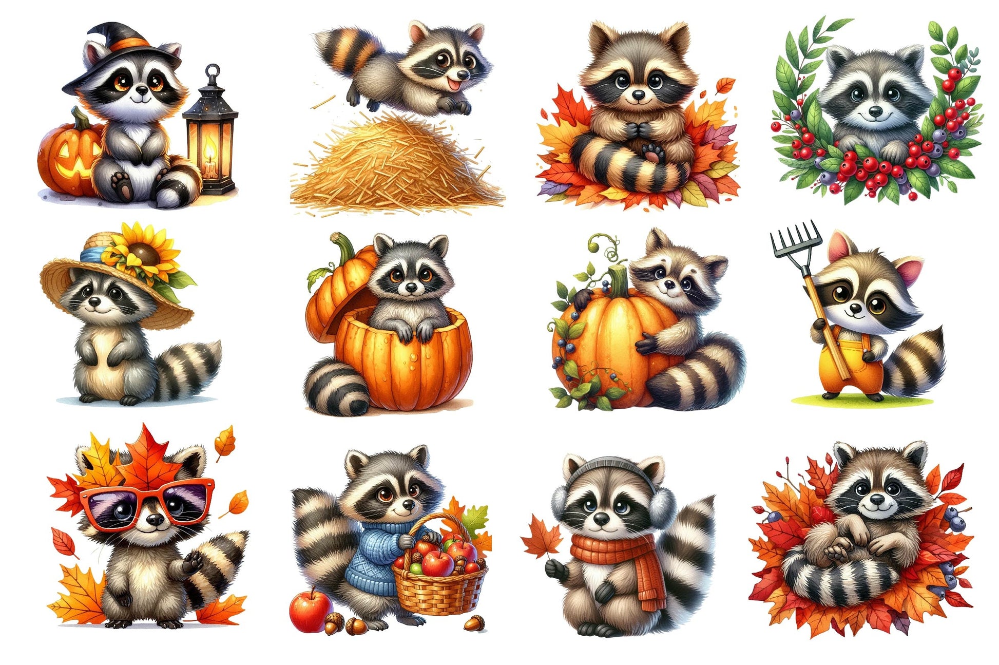 Autumn Raccoons Clipart Bundle 4 - CraftNest - Digital Crafting and Art