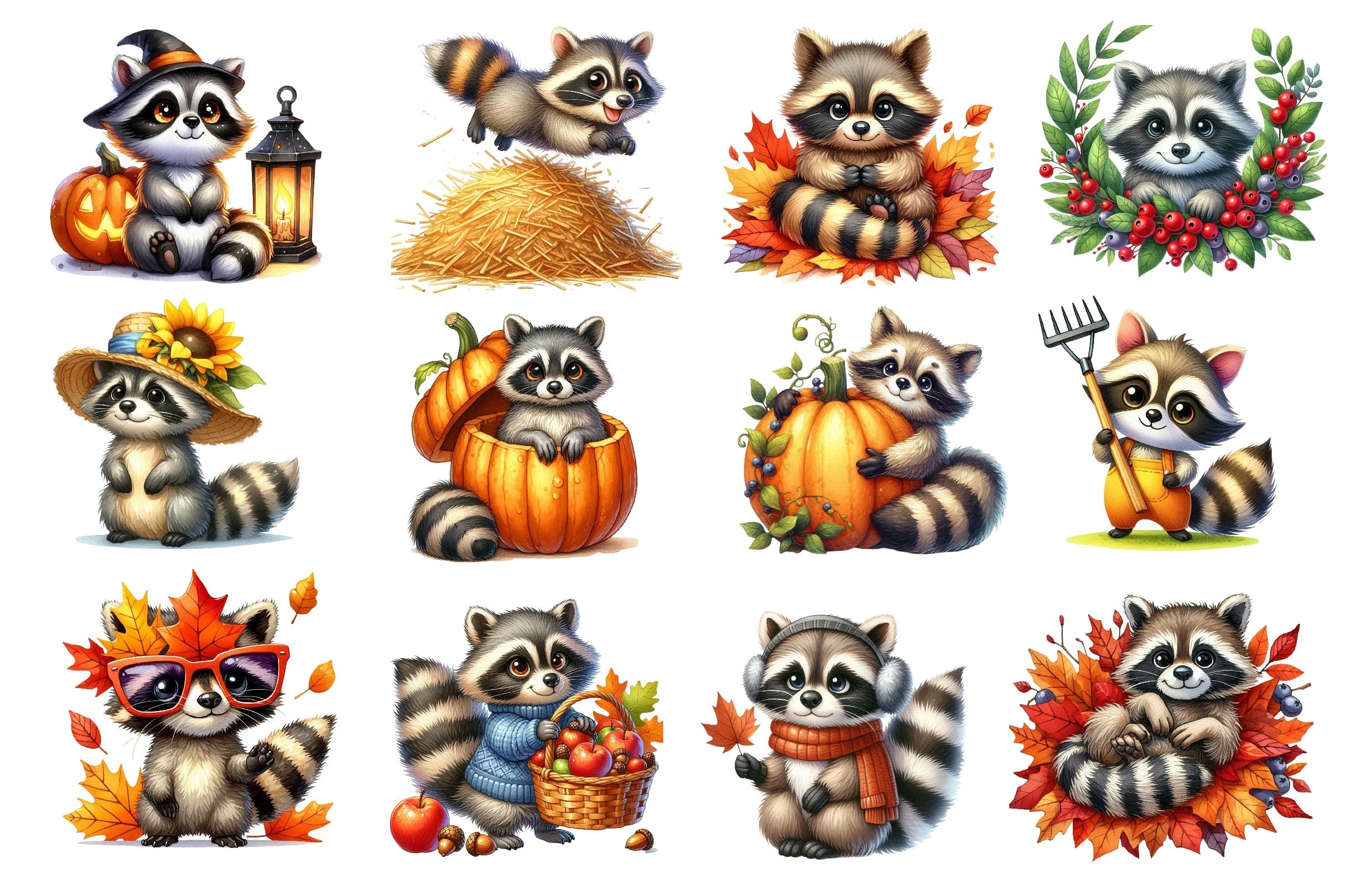 Autumn Raccoons Clipart Bundle 4 - CraftNest - Digital Crafting and Art