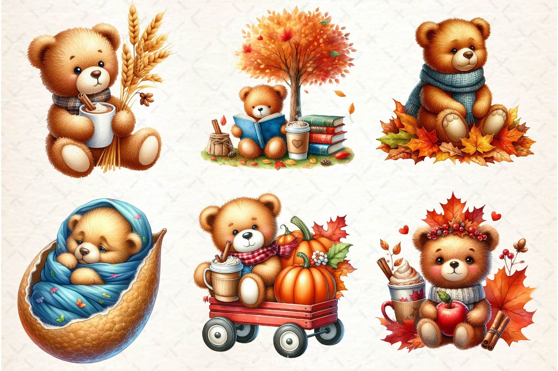 Autumn Teddy Bear Clipart Bundle 2 - CraftNest - Digital Crafting and Art