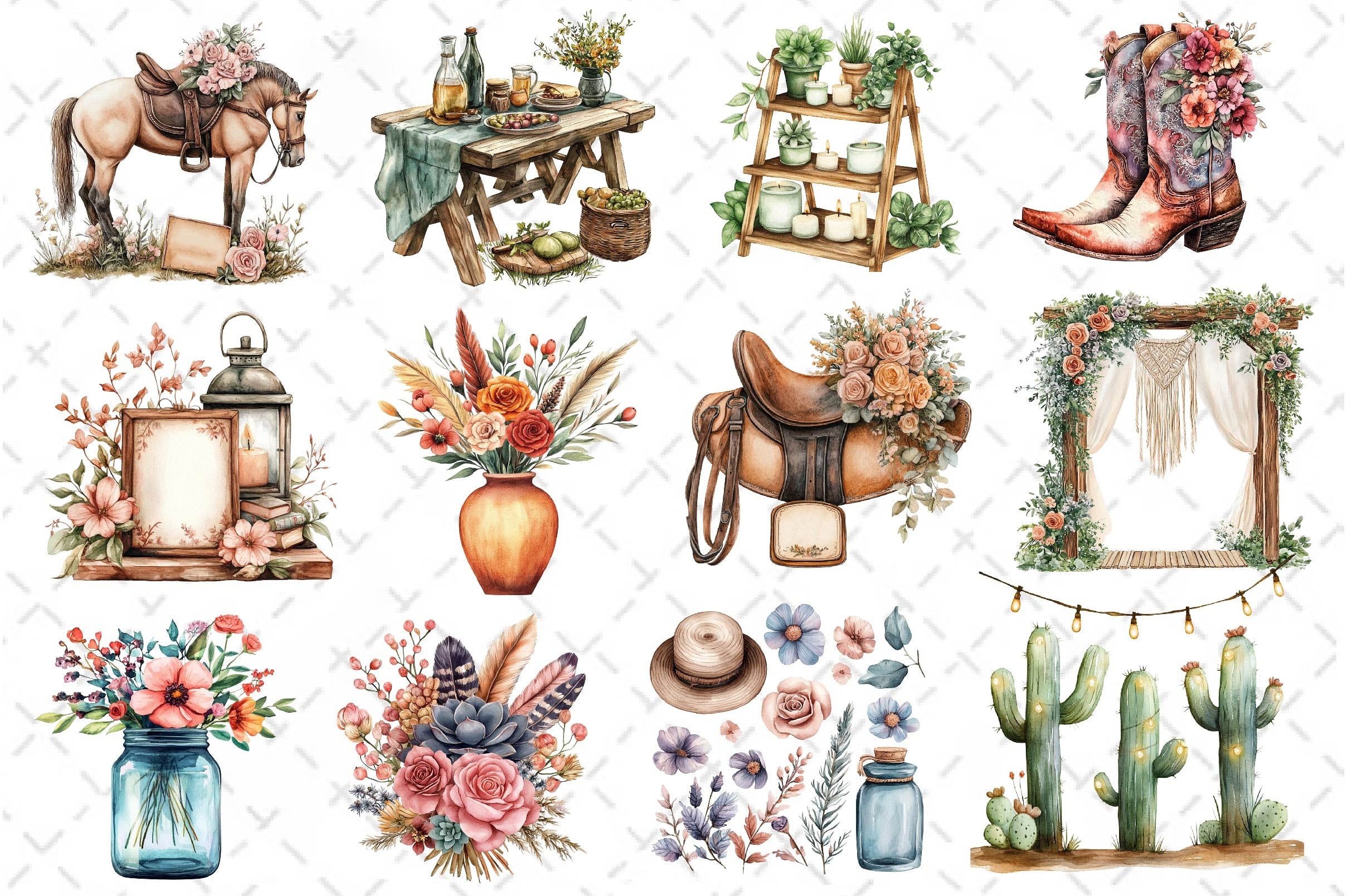 Western Boho Wedding Clipart Bundle 3 - CraftNest - Digital Crafting and Art