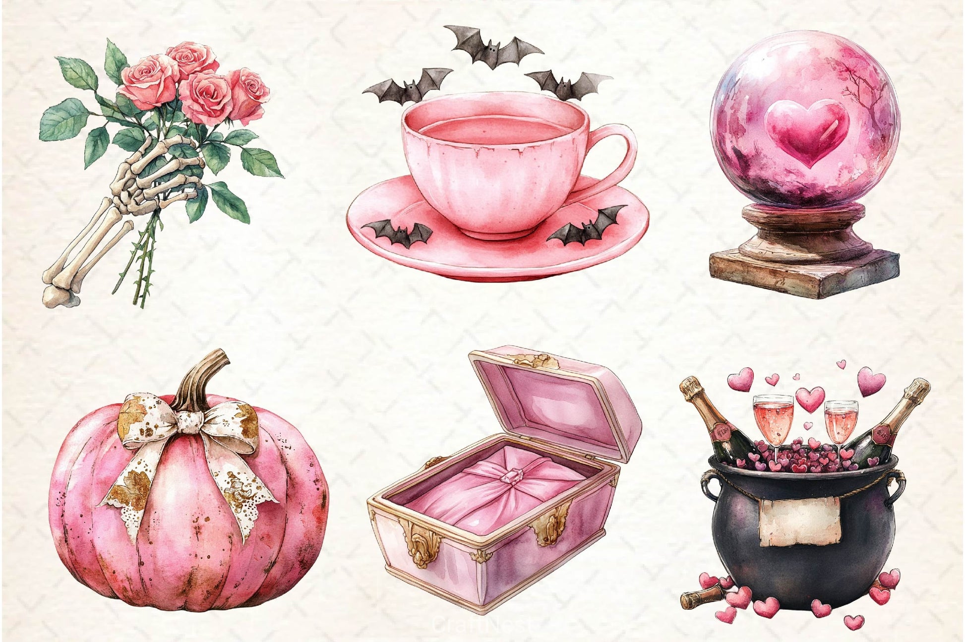 Pink Halloween Witch Wedding Clipart Bundle - CraftNest - Digital Crafting and Art
