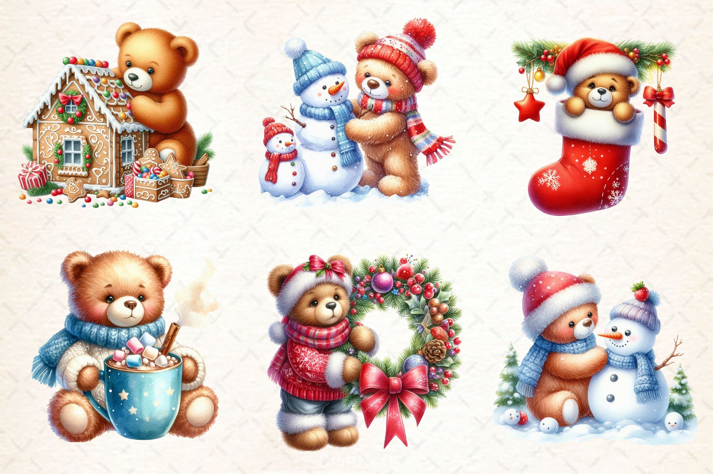 Festive Holiday Teddy Bear Clipart Bundle - CraftNest - Digital Crafting and Art