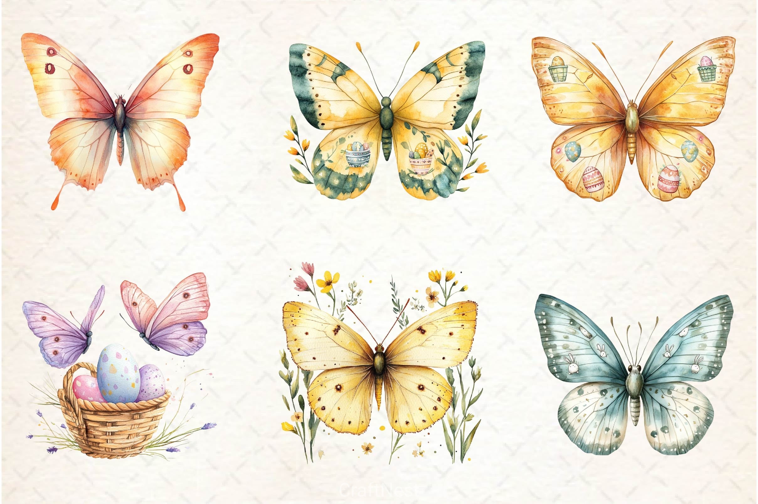 Pastel Easter Butterflies Clipart Bundle - CraftNest - Digital Crafting and Art