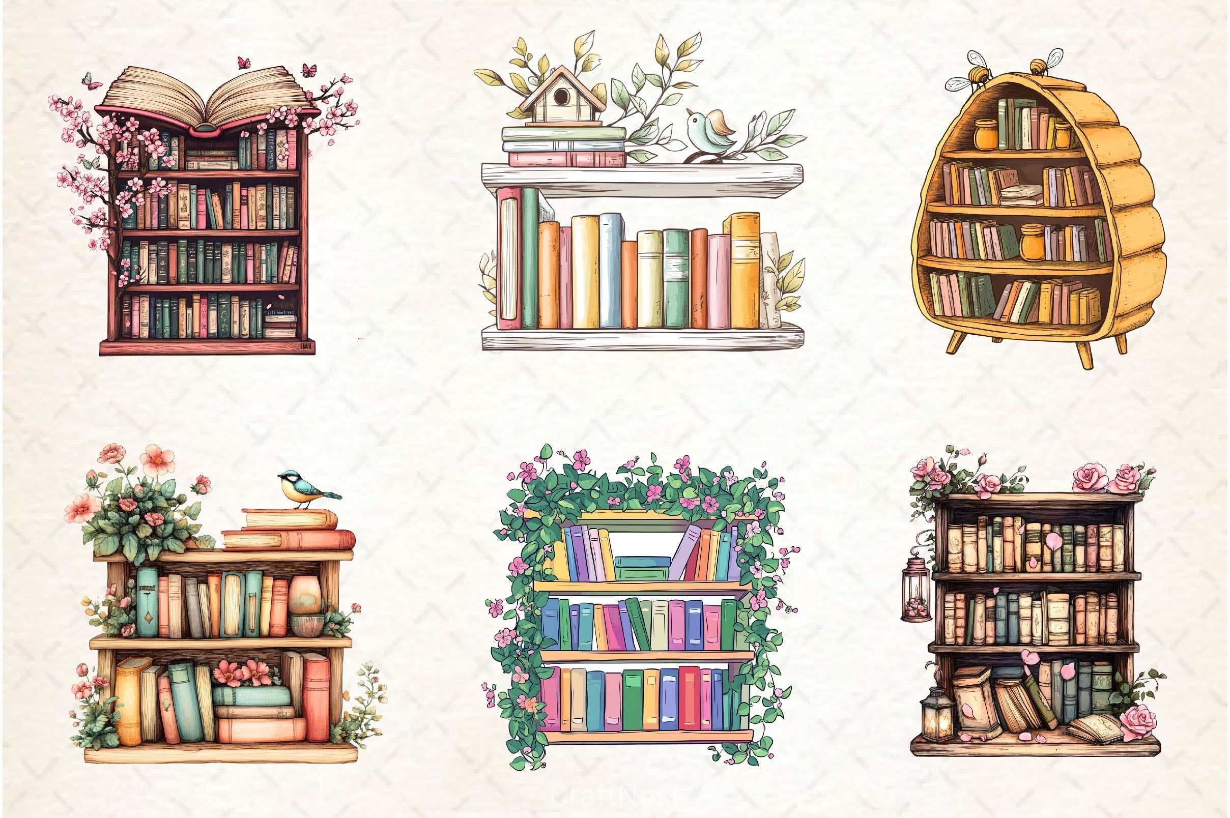 Spring Bookshelves Clipart Bundle - CraftNest - Digital Crafting and Art