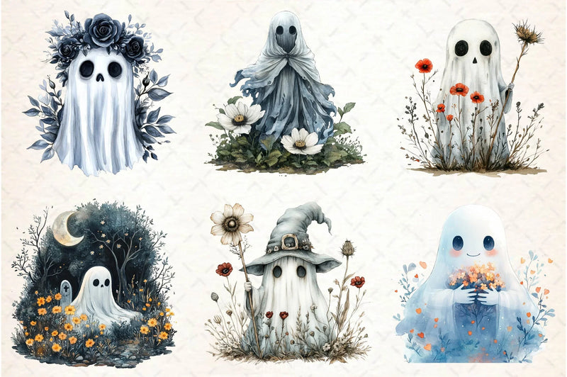 Halloween Floral Ghost Clipart Bundle 3 - CraftNest - Digital Crafting and Art