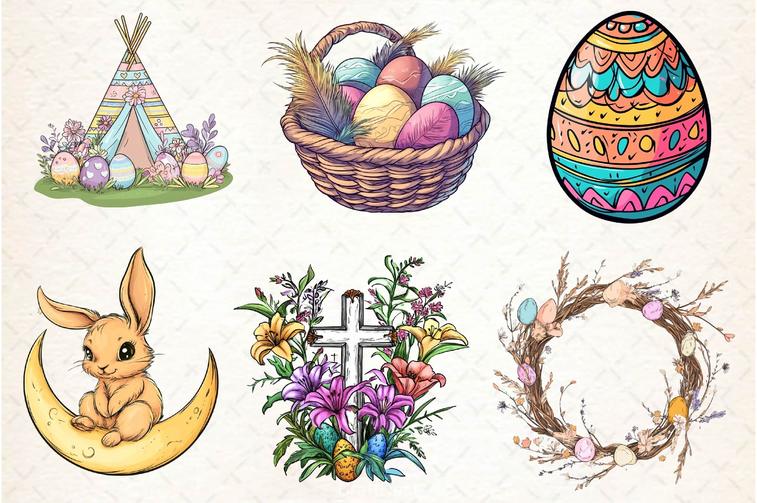 Boho Easter Clipart Bundle  8 - CraftNest - Digital Crafting and Art