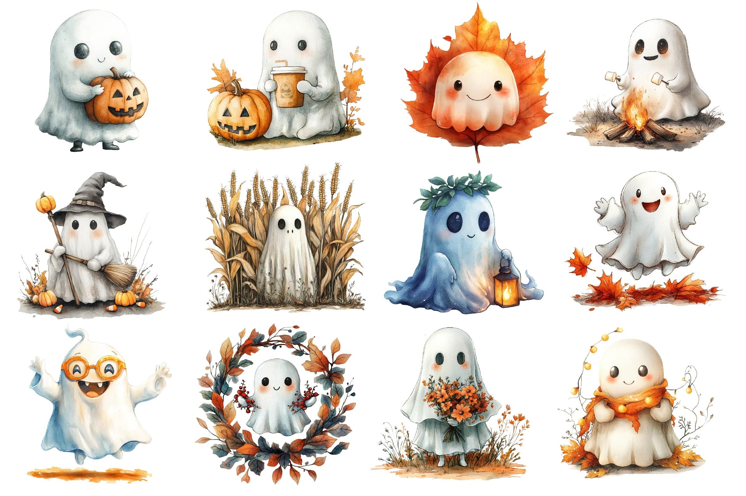 Halloween & Fall Ghost Clipart Bundle - CraftNest - Digital Crafting and Art