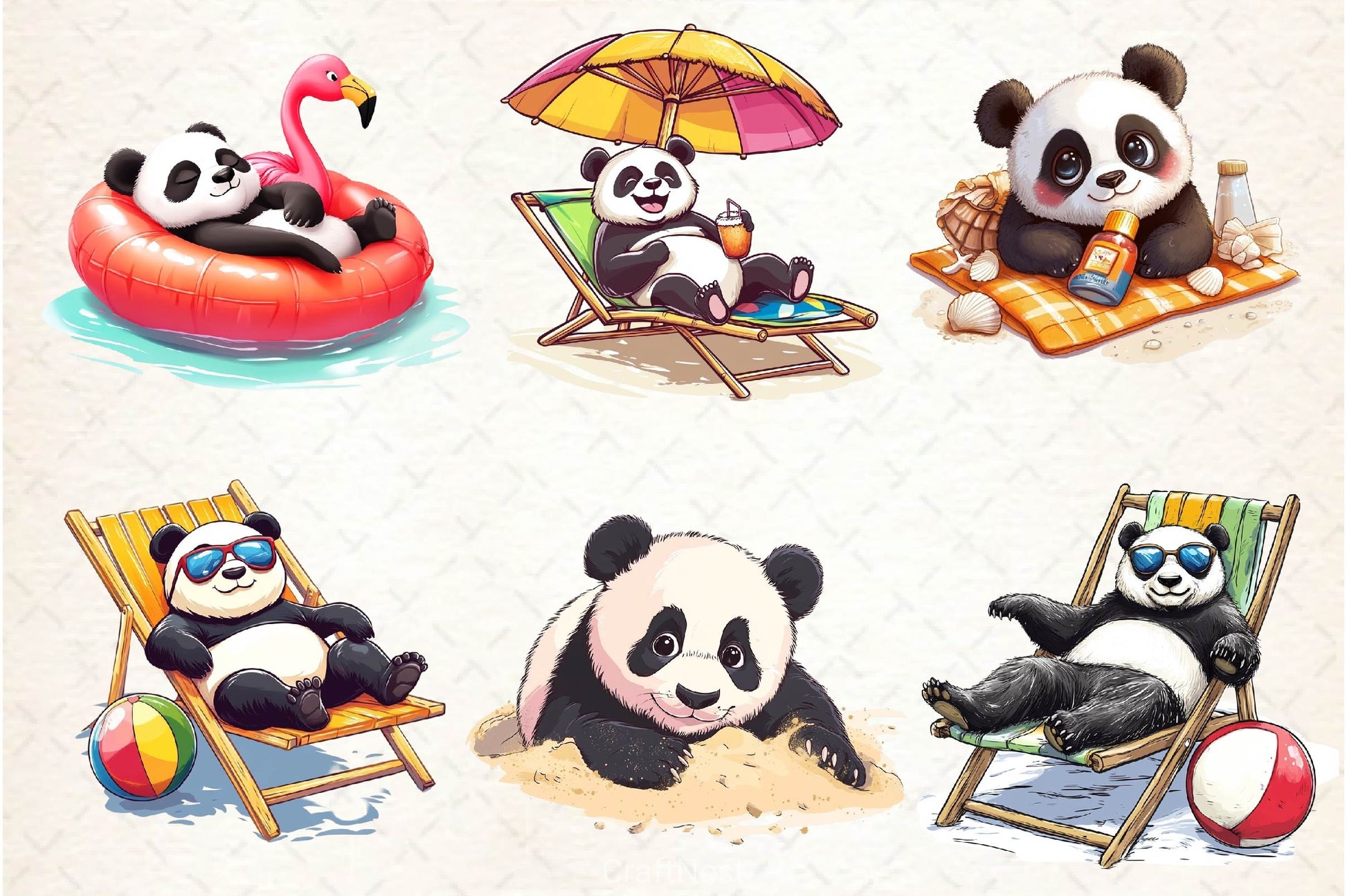 Funny Sunbathing Panda Clipart Bundle 2 - CraftNest - Digital Crafting and Art