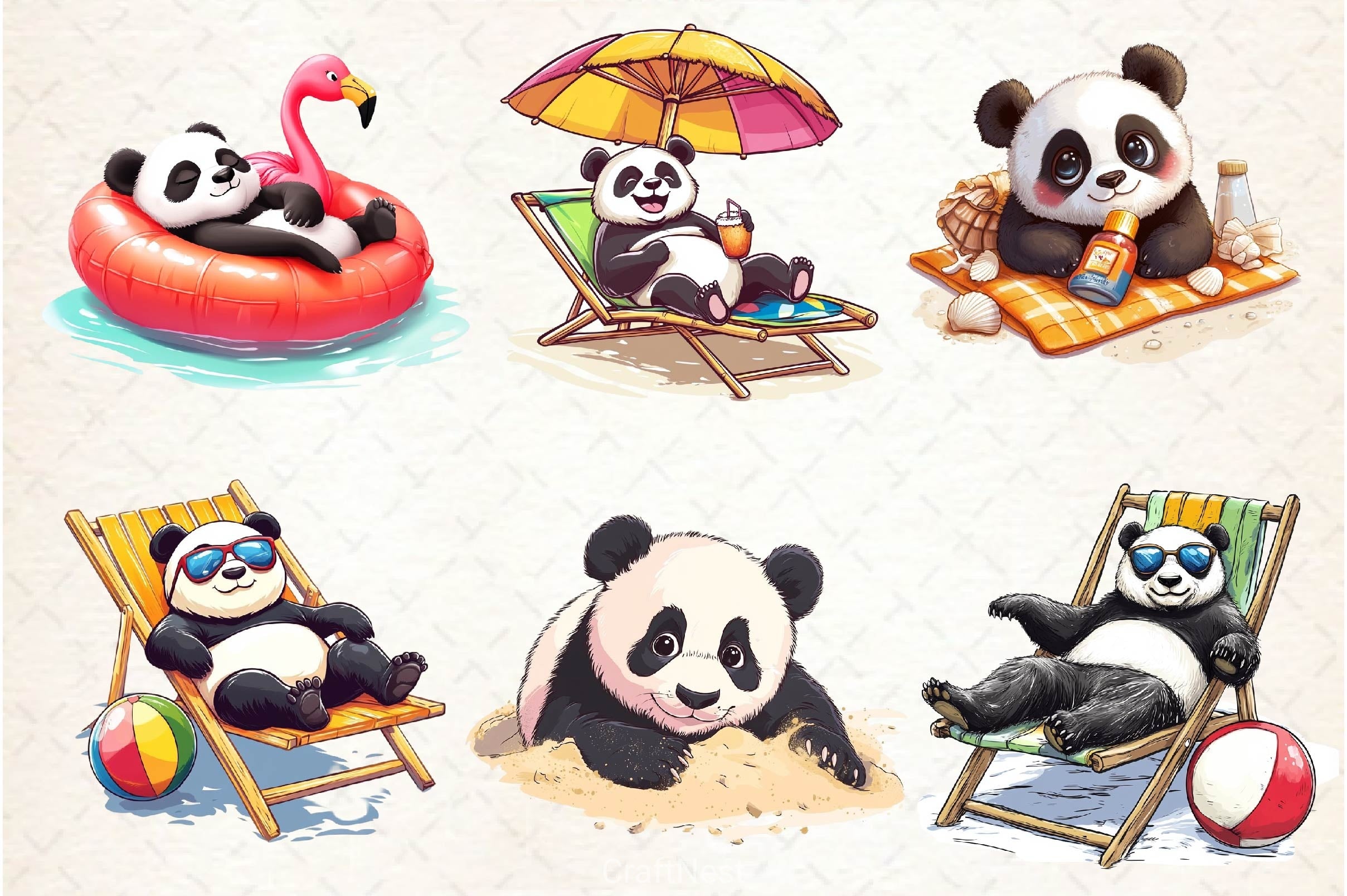 Funny Sunbathing Panda Clipart Bundle 2 - CraftNest - Digital Crafting and Art