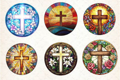 Christian Cross Round Stained Glass Art Clipart Bundle - CraftNest - Digital Crafting and Art