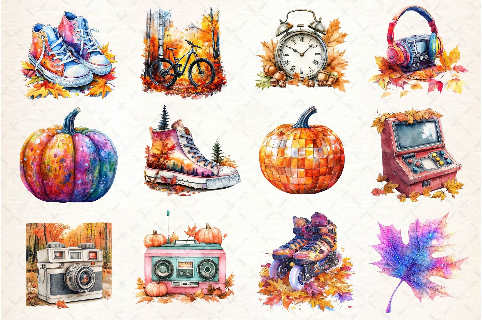 80s Retro Autumn Clipart Bundle 3 - CraftNest - Digital Crafting and Art