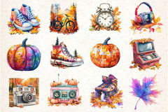 80s Retro Autumn Clipart Bundle 3 - CraftNest - Digital Crafting and Art