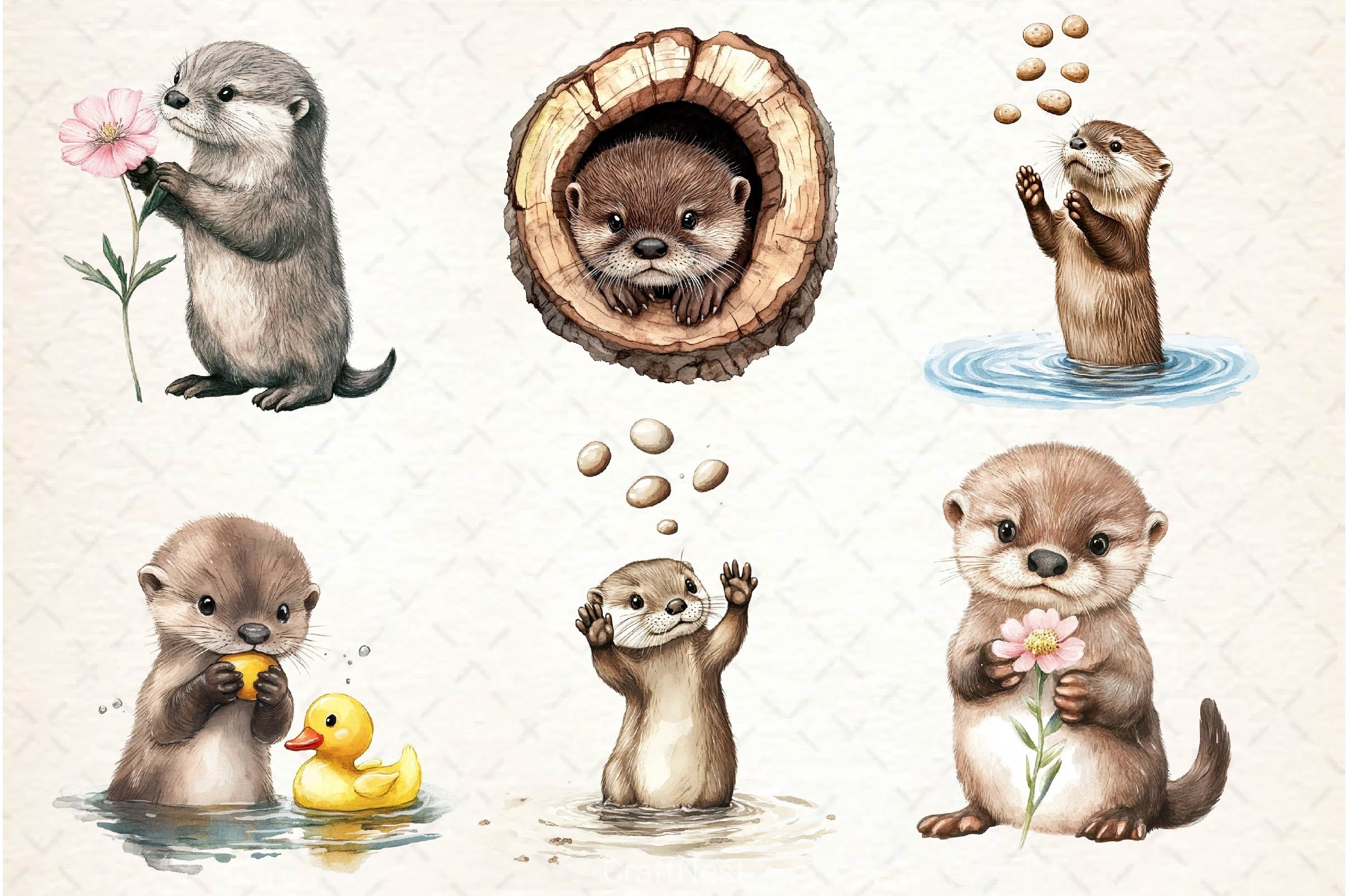 Playful Otter Pups Clipart Bundle 2 - CraftNest - Digital Crafting and Art