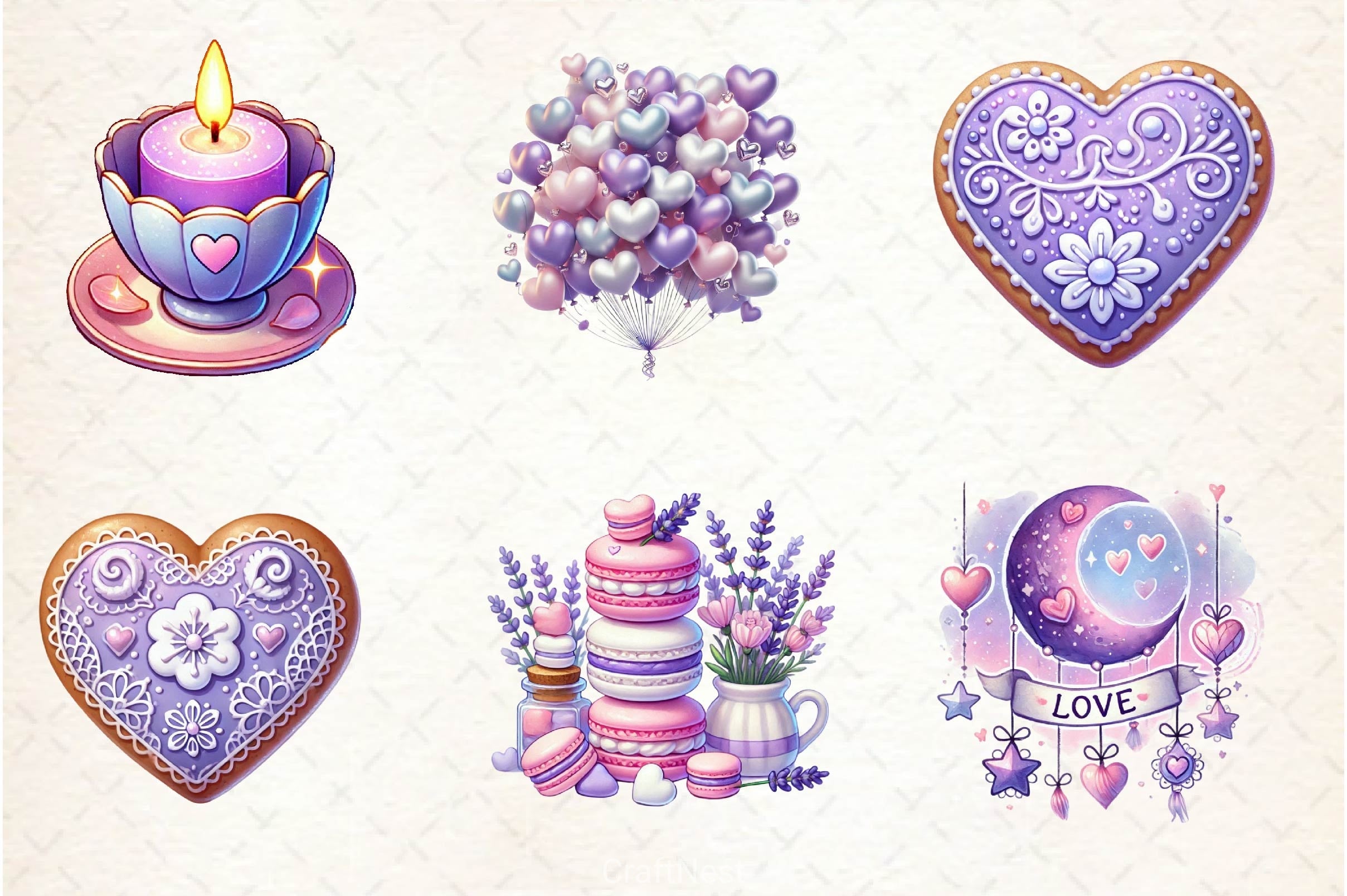 Pastel Purple Valentine's Clipart Bundle 2 - CraftNest - Digital Crafting and Art