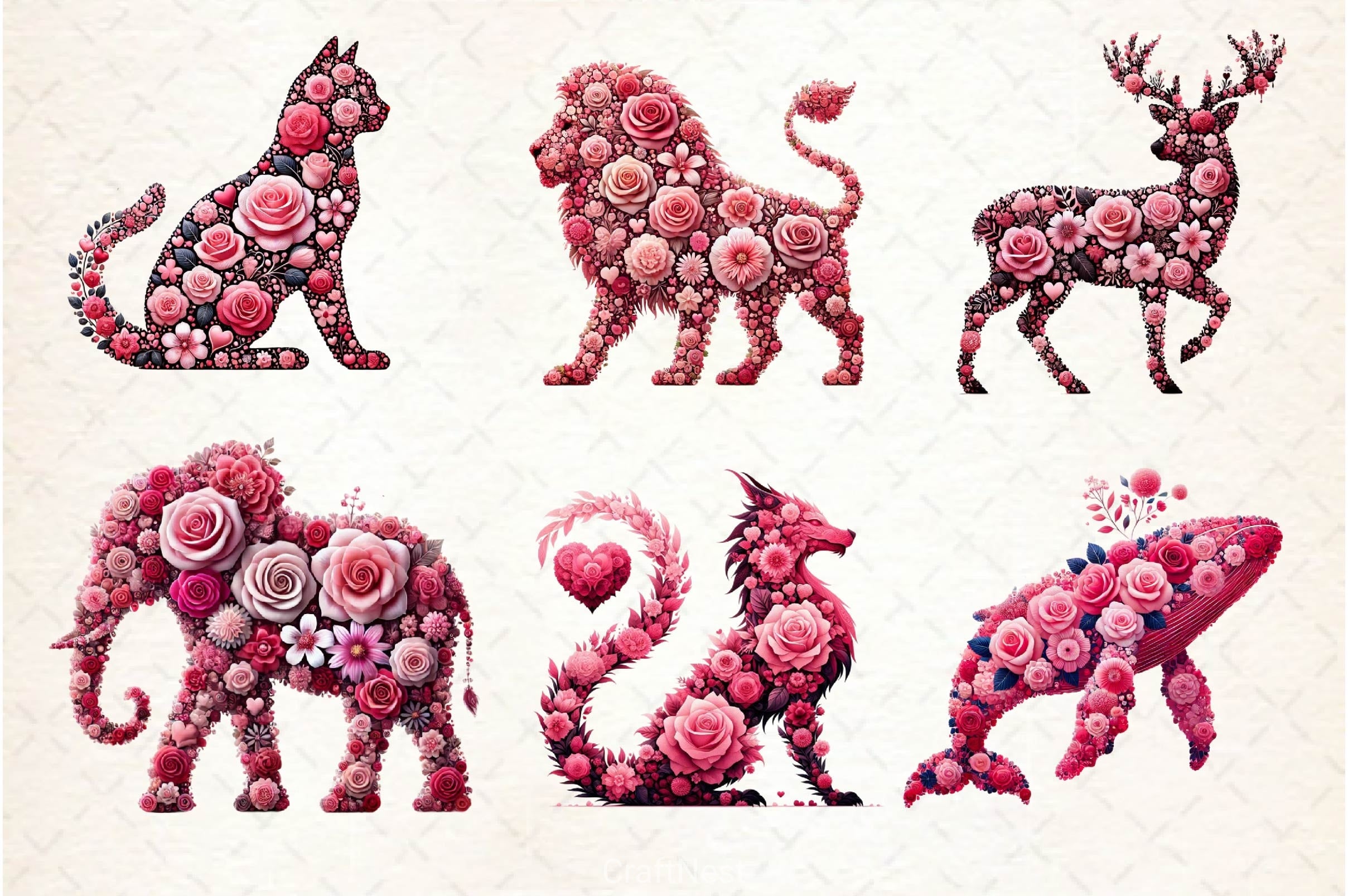 Valentines Day Animal With Rose Clipart Bundle - CraftNest - Digital Crafting and Art