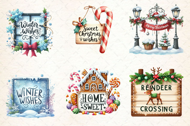 Cute Christmas Signs Clipart Bundle 2 - CraftNest - Digital Crafting and Art
