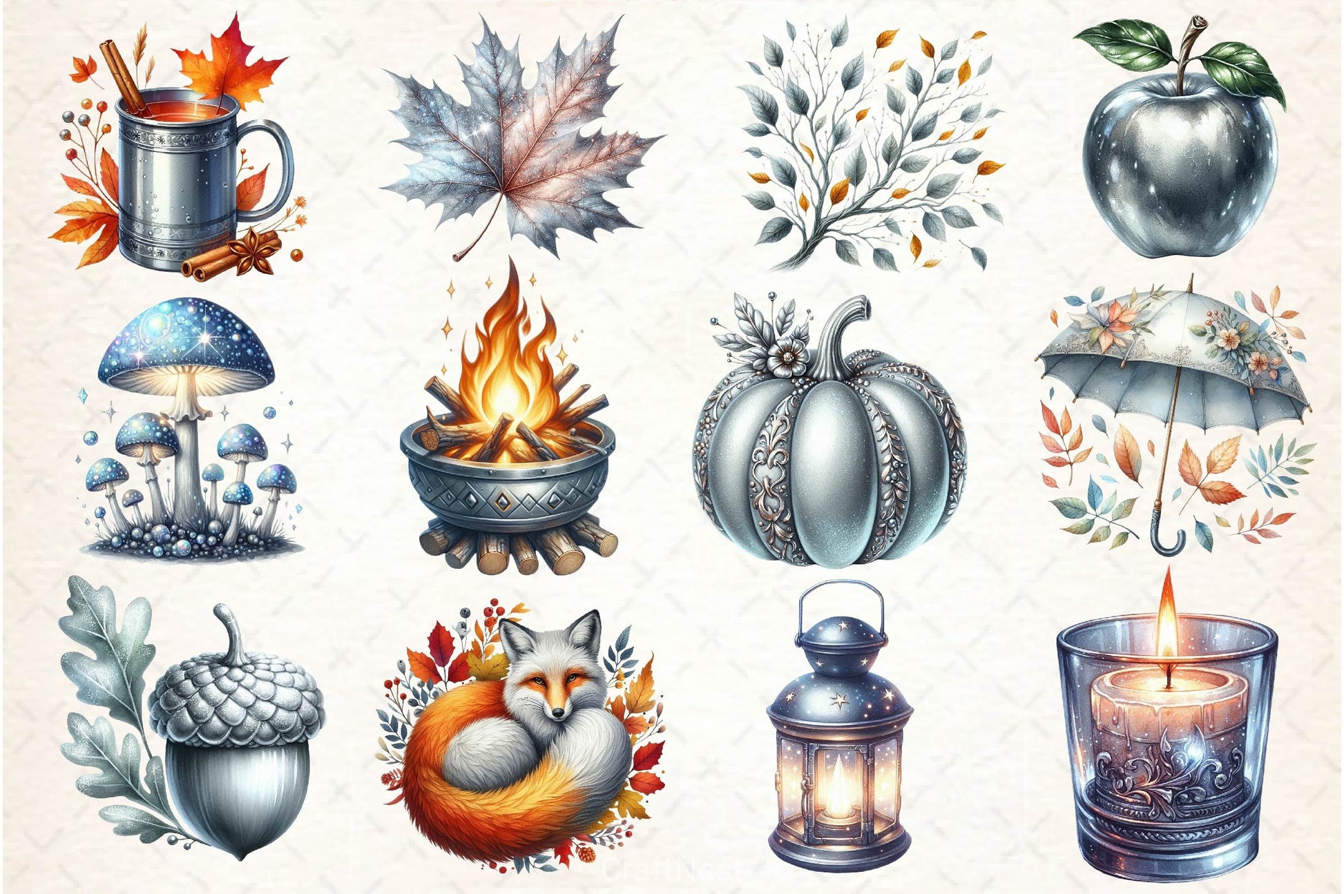 Silver Autumn Clipart Bundle 2 - CraftNest - Digital Crafting and Art